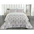 thumbnail image 2 of Ambesonne Lavender Quilted Coverlet 3 Pcs, Stripes and Flowers, Queen Size, Purple, 2 of 4