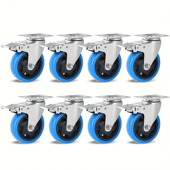 TLGREEN 8pc 4 inch 360° Swivel Caster Wheels with Brakes, 1322lbs Capacity, Polyurethane, for Office Chair & Industrial Use