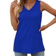 thumbnail image 4 of Scyoekwg Tank Tops for Women Summer V Neck T Shirts Trendy Sleeveless Basic Tee Side Slit Loose Comfy Tunic Tshirt (Blue,L), 4 of 7