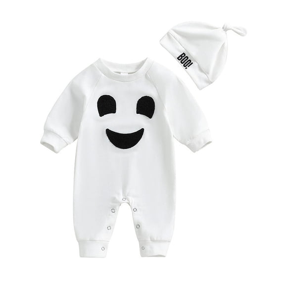 WIBACKER Halloween Cotton Newborn Baby Boy Girl Ghost Outfit Infant Long Sleeve Romper with Hat Set Baby Boys' Costumes