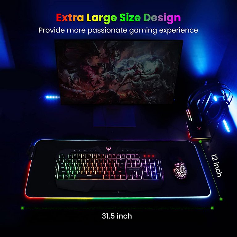 Large RGB Gaming Mouse Pad -15 Light Modes Touch Control Extended Soft  Computer Keyboard Mat Non-Slip Rubber Base for Gamer Esports Pros 31.5X11.8  in