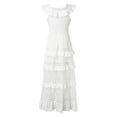 thumbnail image 4 of Women's Straight Shoulder Leaf Edge Hollowed Out Large Lace Dress Long Skirt Beaded Long Evening Dress Guest Wedding Dresses for Women Champagne Dress Length Ruffle Gown Dress Formal Evening Evening, 4 of 4