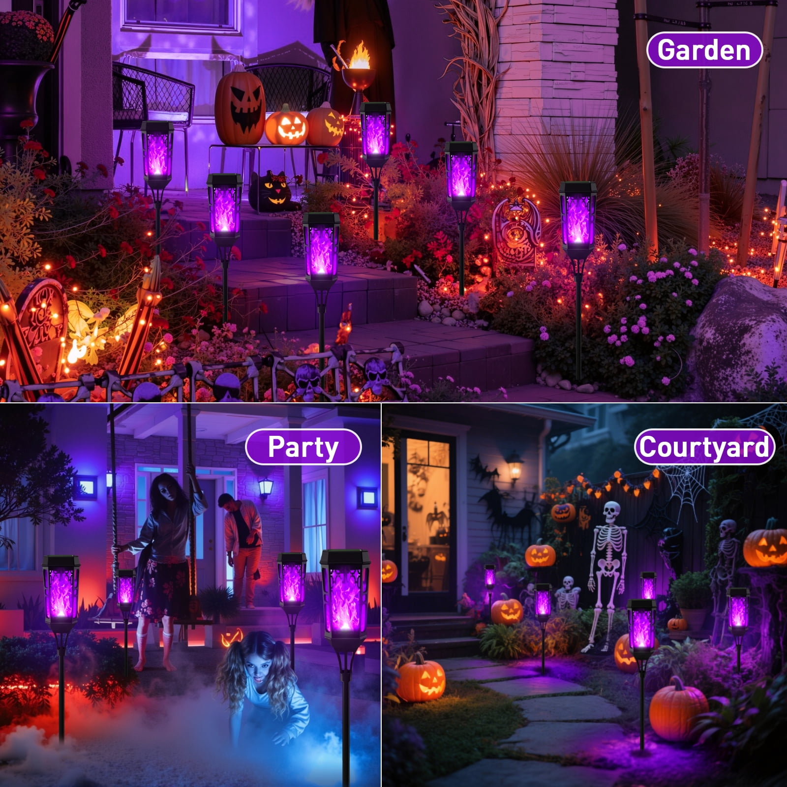 Outdoor Solar Lights, Halloween Decoration Lights, 6 Pack LED Solar Torch Lights with Flickering Flame, Outside Waterproof Lighting Decoration for Patio Garden Yard Pathway Landscape