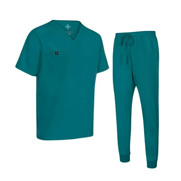 M&M SCRUBS Men's Jogger Scrub Set – Luxe Stretch Medical Uniform, V-Neck Scrubs Top & Jogger Pants (True Hunter Green, 2X-Large)