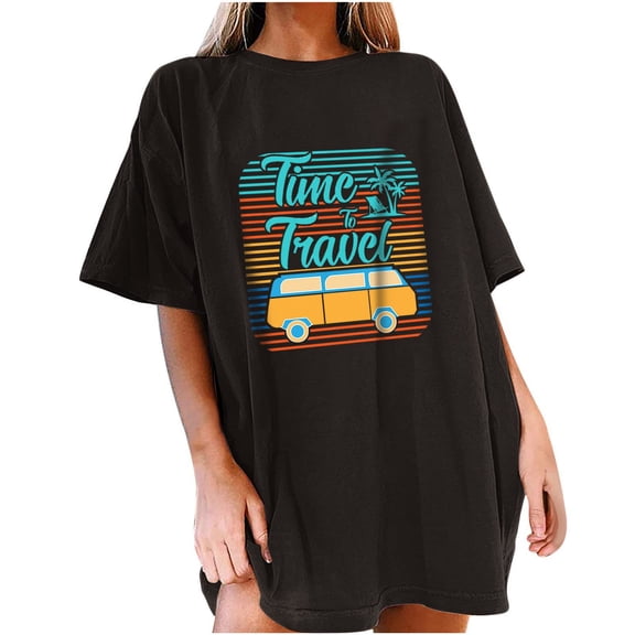 IROINNID Fashion Women Loose Short Sleeve Comfy Summer Printed Casual Top Pullover T-shirt Spring