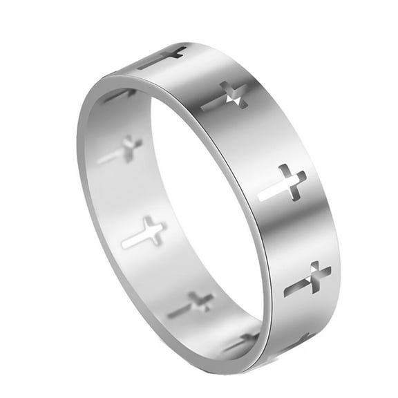 PAURO Men 6mm Stainless Steel Carved Ring Christian Cross Religious Wedding Band Ring Jewelry Gift Silver Size 9