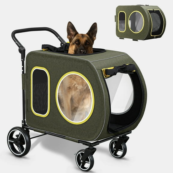 ModFurne 2025 Upgraded Dog Stroller for Large & Medium Dogs，Pet Stroller for 2 Small Dogs with Detachable Carrier for Car Seat, Up to 90 lbs, Green