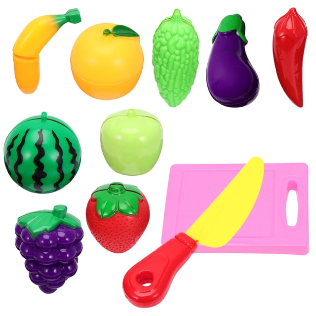 KAKOWELY 1 juego de juguetes de plástico para fiestas de cumpleaños, juguetes para cortar comida de imitación para niñas (juego de cortar frutas y verduras, colores surtidos)