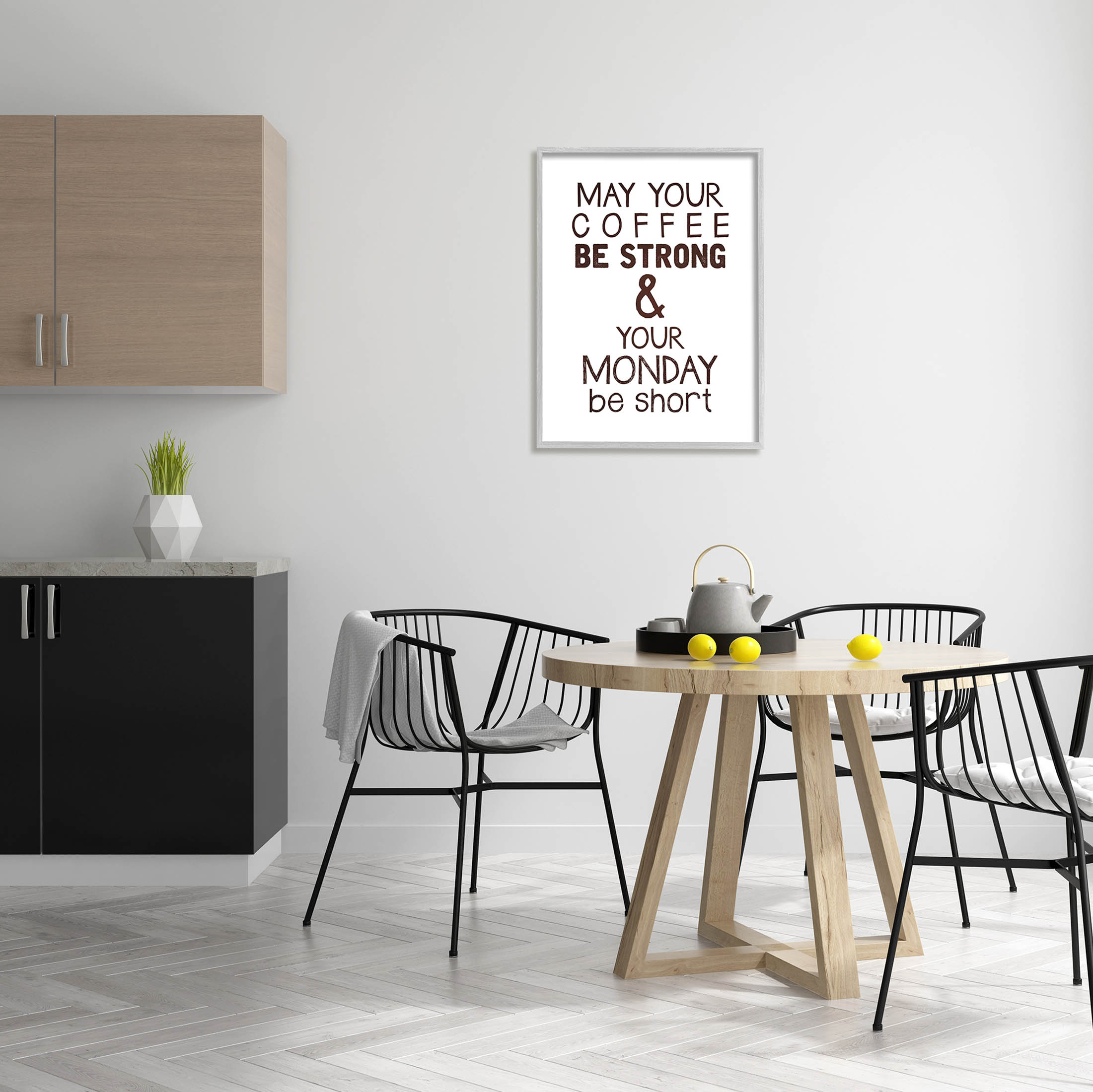 Stupell Industries Strong Coffee & Short Monday Funny Graphic Art Gray Framed Art Print Wall Art, Design by K. Kaufman