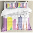 thumbnail image 1 of Denver Duvet Cover Set King Size, Urban Buildings Apartments North American Skyline State Modern Town Artful Cityscape, Decorative 3 Piece Bedding Set with 2 Pillow Shams, Multicolor, by Ambesonne, 1 of 3
