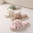 thumbnail image 4 of Zapatillas de mujer con banda cruzada, suaves y peludas, de felpa, cálidas, acogedoras, con puntera abierta, esponjosas, para el hogar, cómodas, para invierno, interiores y exteriores, transpirables, 4 of 5