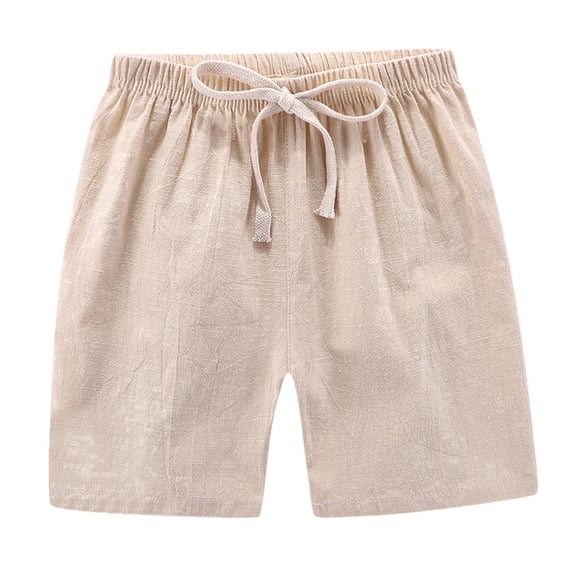 CUZIBR Children Boys Shorts Solid Color Waist Drawstring Cotton Linen Summer Short Pants Casual Wide Leg Breathable Comfortable Vacation Beach Casual Joggers Elegant Clothes,Beige,3-4 Years