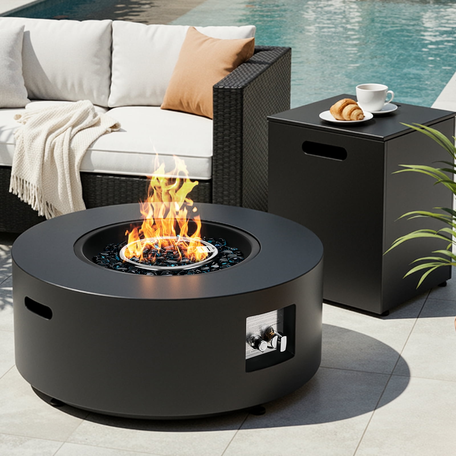 TLGREEN 30 in Outdoor Propane Fire Pit Table, 2 in 1 Round Patio Gas Fire Table, 50,000 BTU, Adjustable Legs, for Backyard, Garden,Pool,Balcony, Black