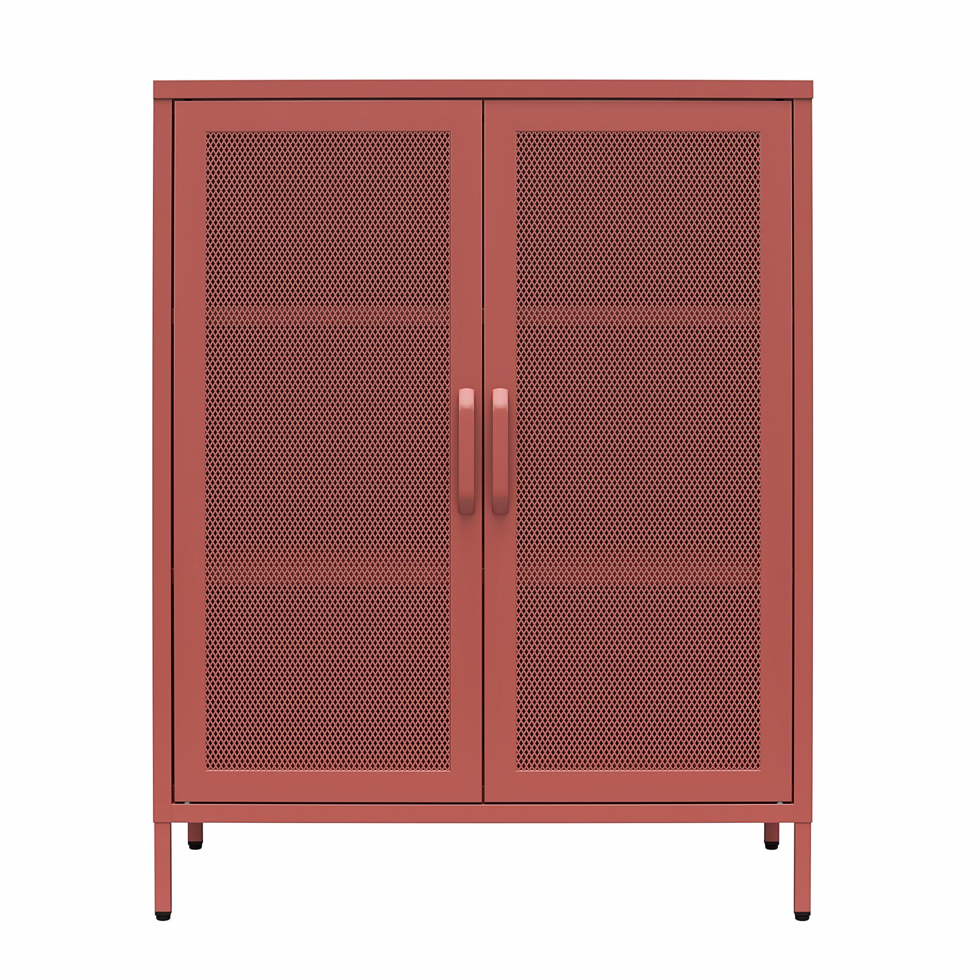 Novogratz Channing 2 Door Accent Cabinet-Mesh Metal Locker, Terracotta