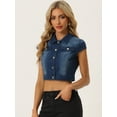 thumbnail image 2 of DARING DIVA Women's Cap Short Sleeve Cropped Denim Jacket M Dark Blue, 2 of 6