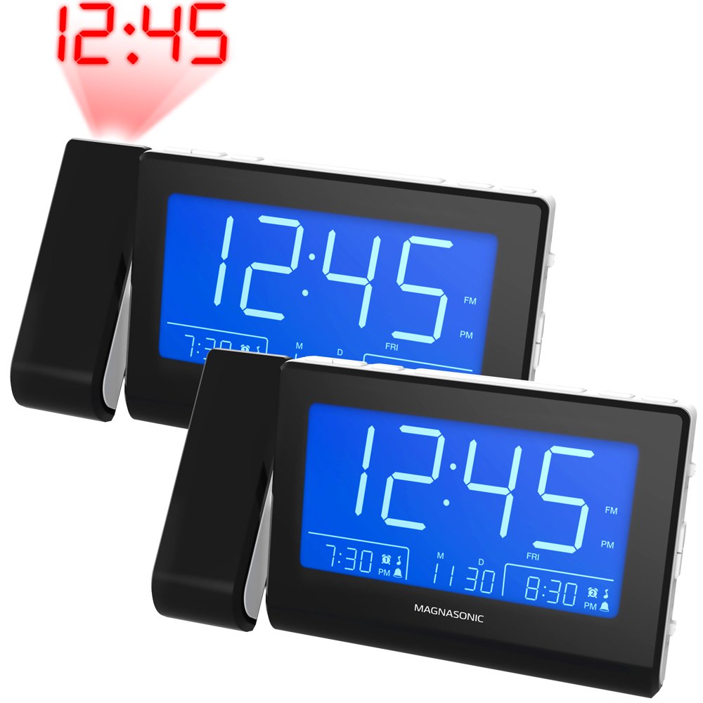 Magnasonic Alarm Clock Radio with USB Charging for Smartphones & Tablets, Time Projection, Auto