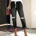 thumbnail image 3 of Bigersell Womens Jeans Trendy Fall 2023 Jeggings Summer Elastic Waist Jeans Ladies Cropped Flare Denim Pants Button Closure Ripped Flared Jeans Loose Mid Waist Ankle Length Pants Style J-227 Black XL, 3 of 6