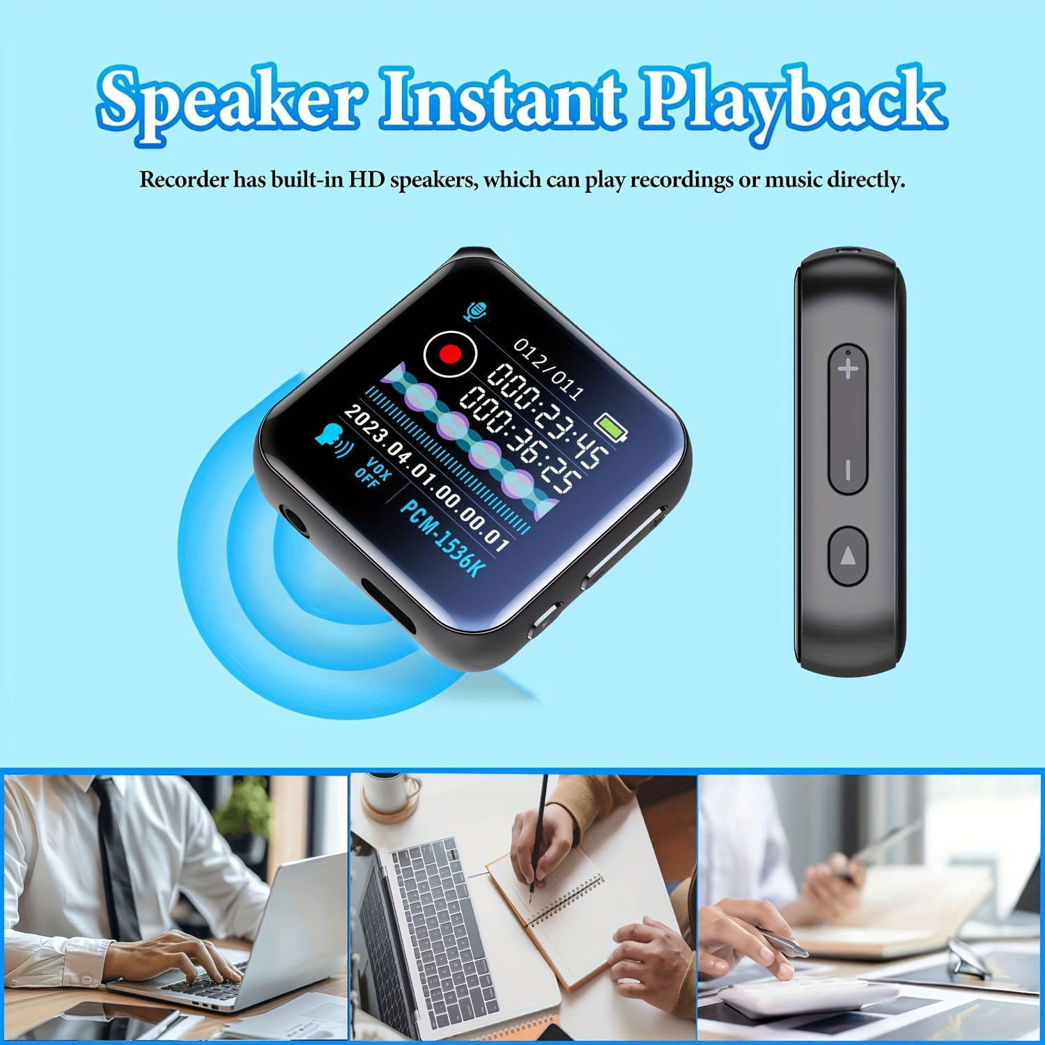 Digital Voice Recorder with Noise Reduction & HD Sound Quality, One-Touch Recording, LCD Display, USB-Powered for Podcasts, Interviews, Meetings