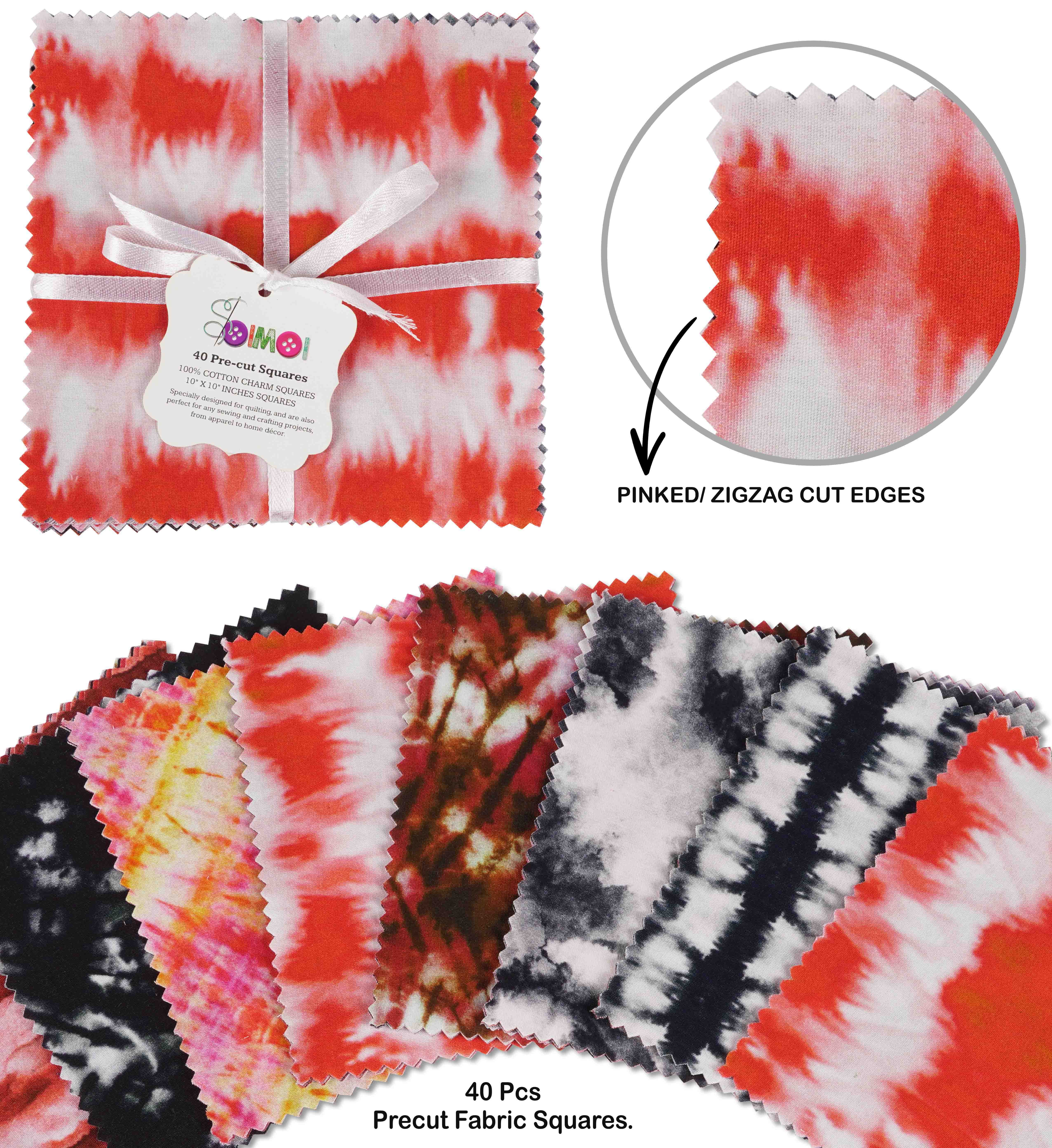 Soimoi Precut 10-inch Tie & Dye Prints Cotton Fabric Bundle Quilting Squares Charm Pack DIY Patchwork Sewing Craft- Red & Gray