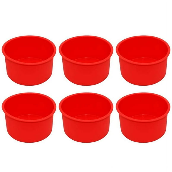 Silicone Mini Cake Molds 4 Inch Round Baking Pan Non-Stick Silicone Baking Mold Bakeware Pan Reusable Red, Set of 6,6 x 4 inch silicone cake molds,red