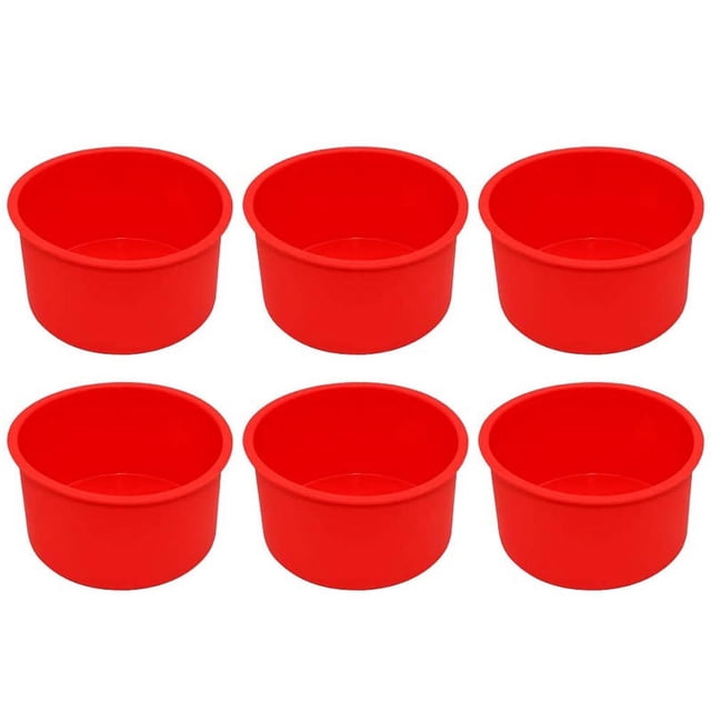 Silicone Mini Cake Molds 4 Inch Round Baking Pan Non-Stick Silicone Baking Mold Bakeware Pan Reusable Red, Set of 6,6 x 4 inch silicone cake molds,red