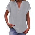 thumbnail image 2 of Women's Fashion Solid Button Shirt Female-Neck Loose T-shirt Blouse, 2 of 6