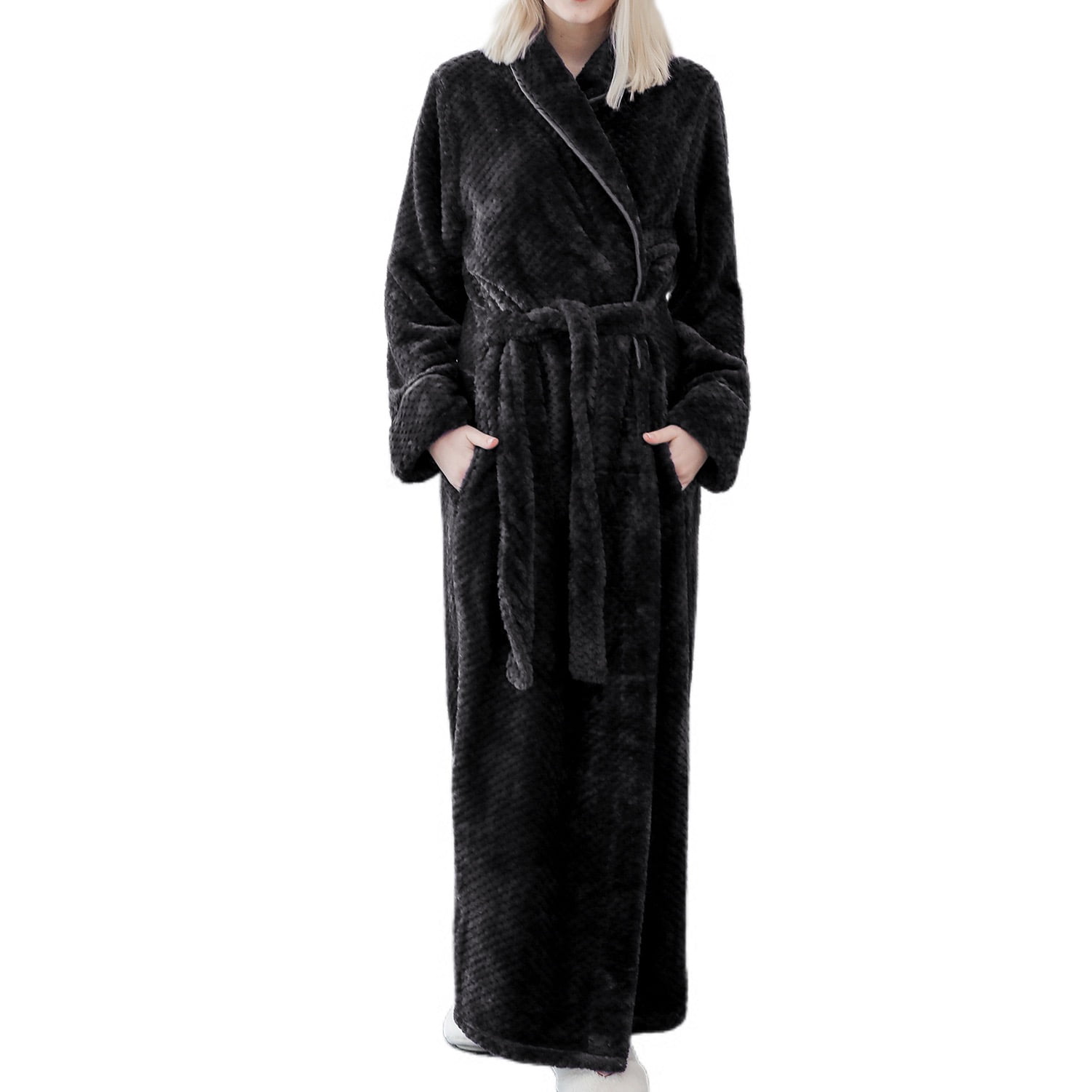 Homgro Women's Plush Long Robe Soft Cozy Long Sleeve Full Length Fuzzy Fleece Bathrobe Spa Hot