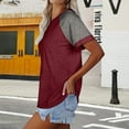 thumbnail image 5 of GA WEIHUA Women's Color Block Tunic Tops Short Sleeve T Shirts Crewneck Loose Shirts Casual Summer Tee Tshirts Blouses(Wine,XL), 5 of 9
