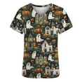 thumbnail image 4 of SwiftWear Halloween Scrub Tops for Women Cute V-Neck Pumpkin Printed Nursing Work Uniforms Holiday Tee Shirt with 2 Pockets S, 4 of 5