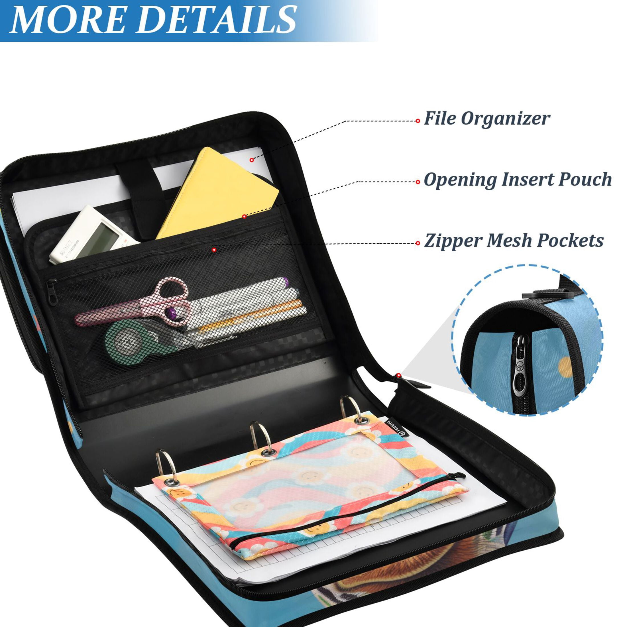 3 Ring Zipper Binder with Shoulder Strap Waterproof Trapper Keeper 2 Inch D-Ring 500 Sheets Capacity Colorful Spots Giraffe and Rainbow