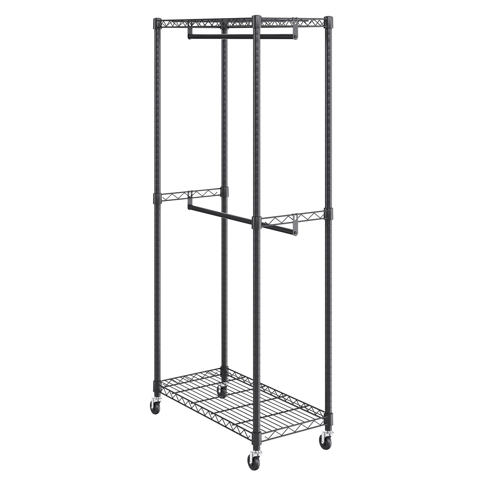 VEVOR Clothes Rack 300 lbs Double Hanging Garment Rack with Wheels Heavy Duty Rolling Clothing Garment Rack 36in W x 17.7in D x 80.3in H Black