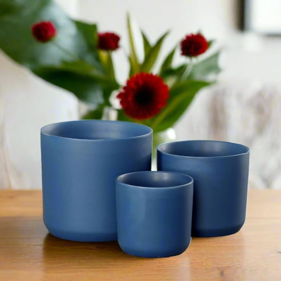 Neylan Matte Blue Ceramic Pot Set (Set of 3)
