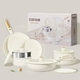 thumbnail image 3 of Carote 21 Pieces Pots and Pans Set with Detachable Handle, Ceramic Non Stick Non Toxic Kitchen Cookware Set with Induction, Oven/Dishwasher Safe, Granite White, 3 of 7