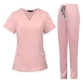 thumbnail image 1 of Conjunto de uniformes de enfermera Jinwen Rosa M con pantalones y bolsillos, 1 of 8