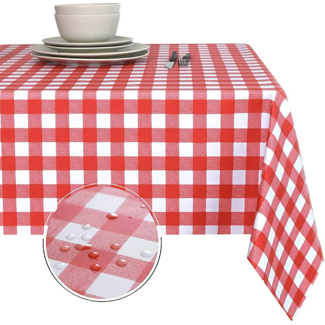Vinyl Table Cloth, Oil-Proof Spill-Proof 100% Waterproof PVC Square Tablecloth, Wipeable Plastic Table Cover for Outdoor, Picnic, Camping