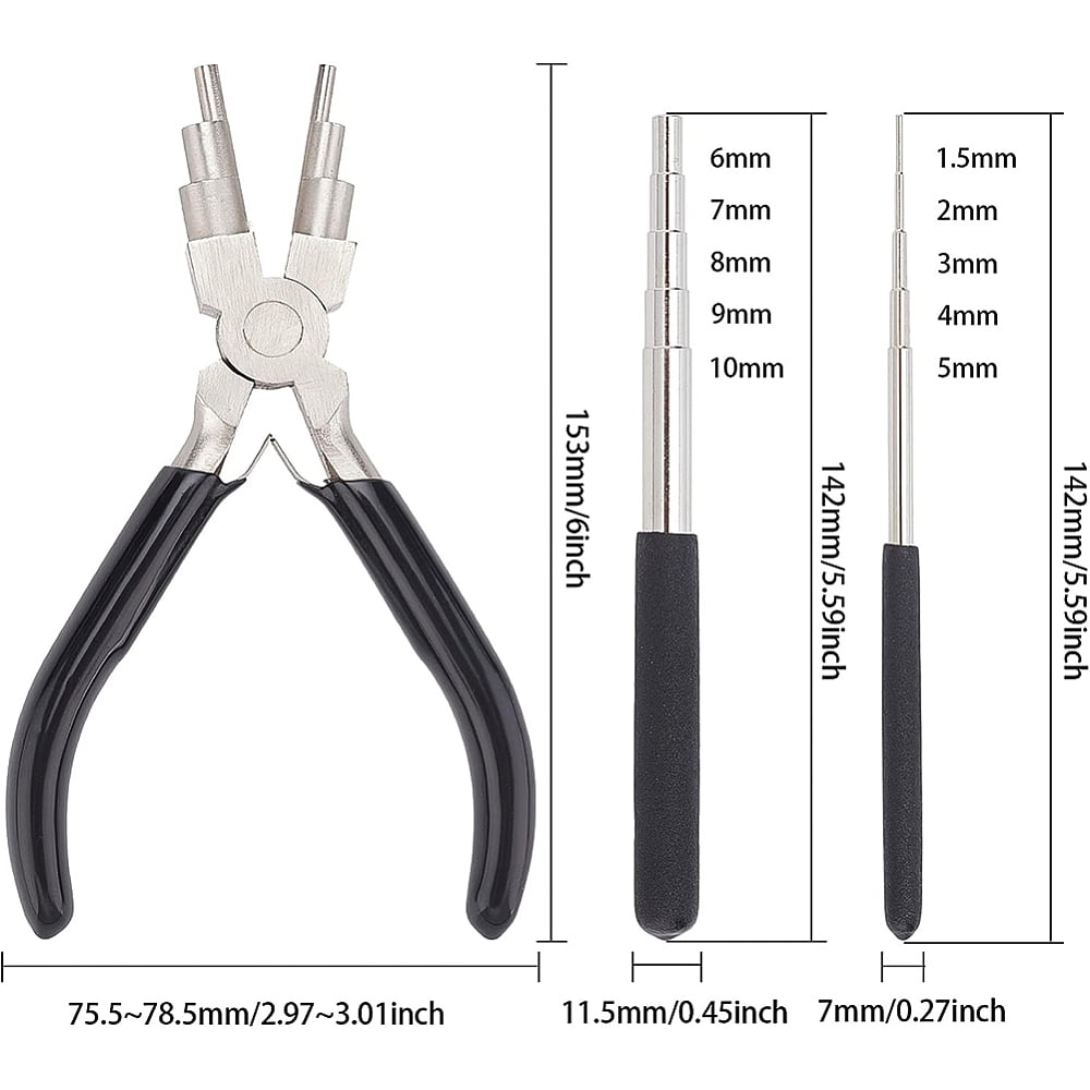 1 Bag 45# Carbon Steel 6-Step Multi-Size Wire Looping Forming Pliers Black 153~153.5x75.5~78.5x12mm loops sizes: 3mm 4mm 6mm 7mm