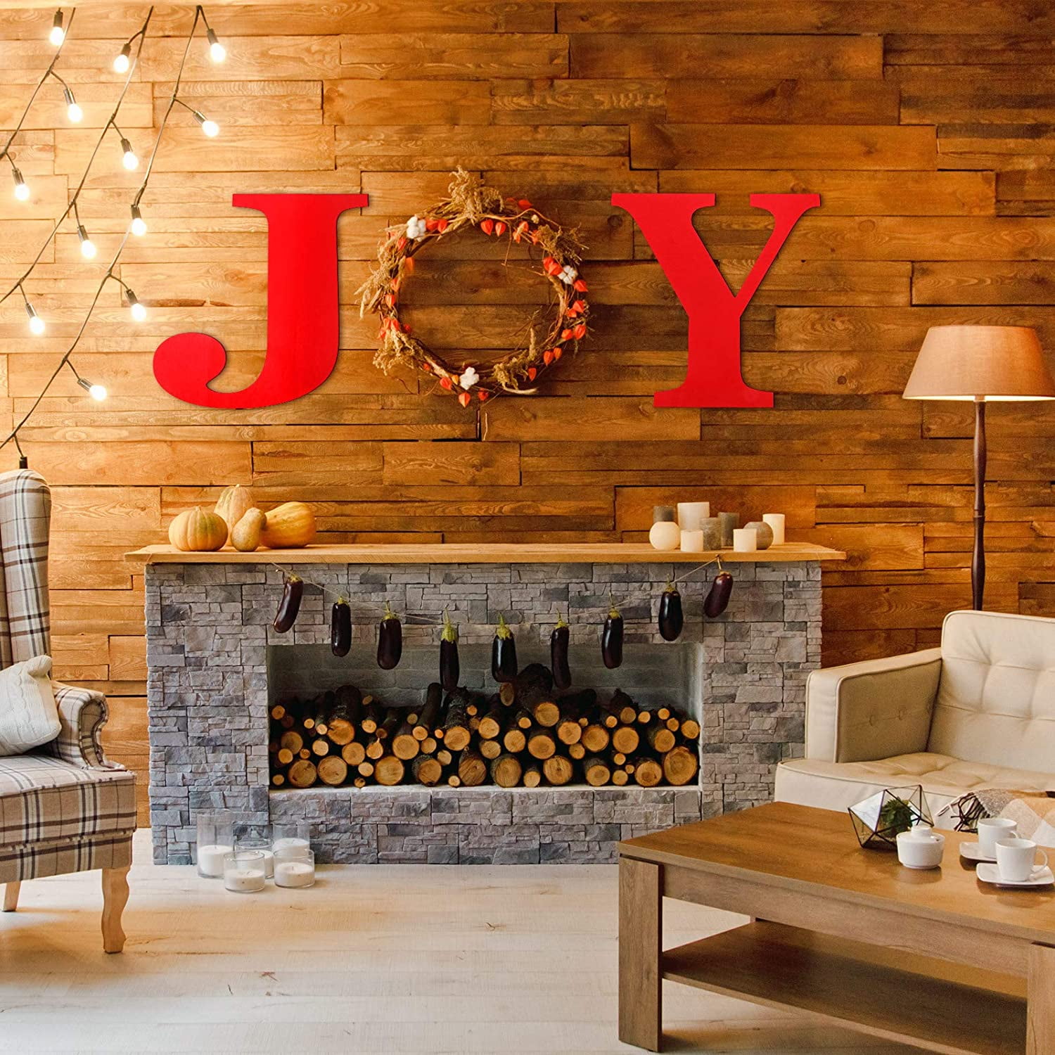 3 Pieces 12 Inch Wooden Large Joy Letter Home Sign Christmas Wooden Letter for Home Wall Decoration Red
