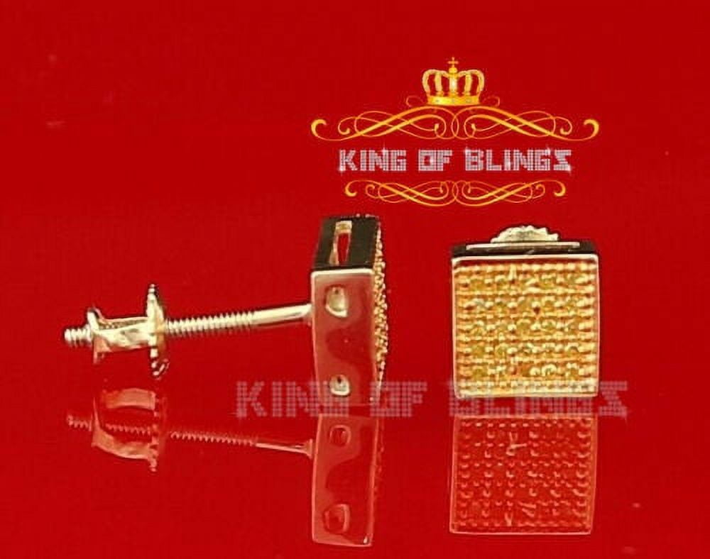 King of Bling's 0.15ct Diamond 925 stud Sterling Silver Yellow Women's/ Men's Square Earrings