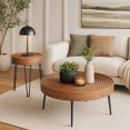thumbnail image 2 of Set of 2 Solid Wood Round Coffee Table with Metal Legs, Farmhouse Nesting Coffee Table Center Table for Living Rooms,Brown, 2 of 9