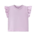 thumbnail image 2 of CFLVAEK Girls Ruffle Short Sleeve T Shirts Kids Summer Crewneck Tops Cute Tees Blouse Solid Color Tshirts for Summer Beach Vacation Purple Size 12 Years, 2 of 3