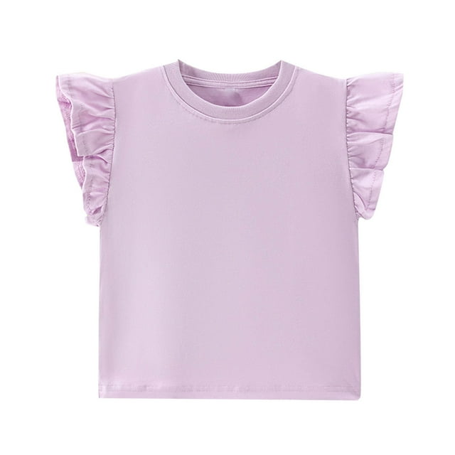 Lmnyox Girls Summer Tops Crew Neck Ruffle Cap Sleeve Shirts Casual Cotton Solid Color Cute Blouses for Teens