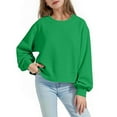thumbnail image 2 of Xdegoge Cropped Sweatshirts for Girls Oversized Basic Crew Neck Long Sleeve Cute Tops Athletic Comfort Casual Solid Color Pullover Kid Clothes 5-15 Years, 2 of 7