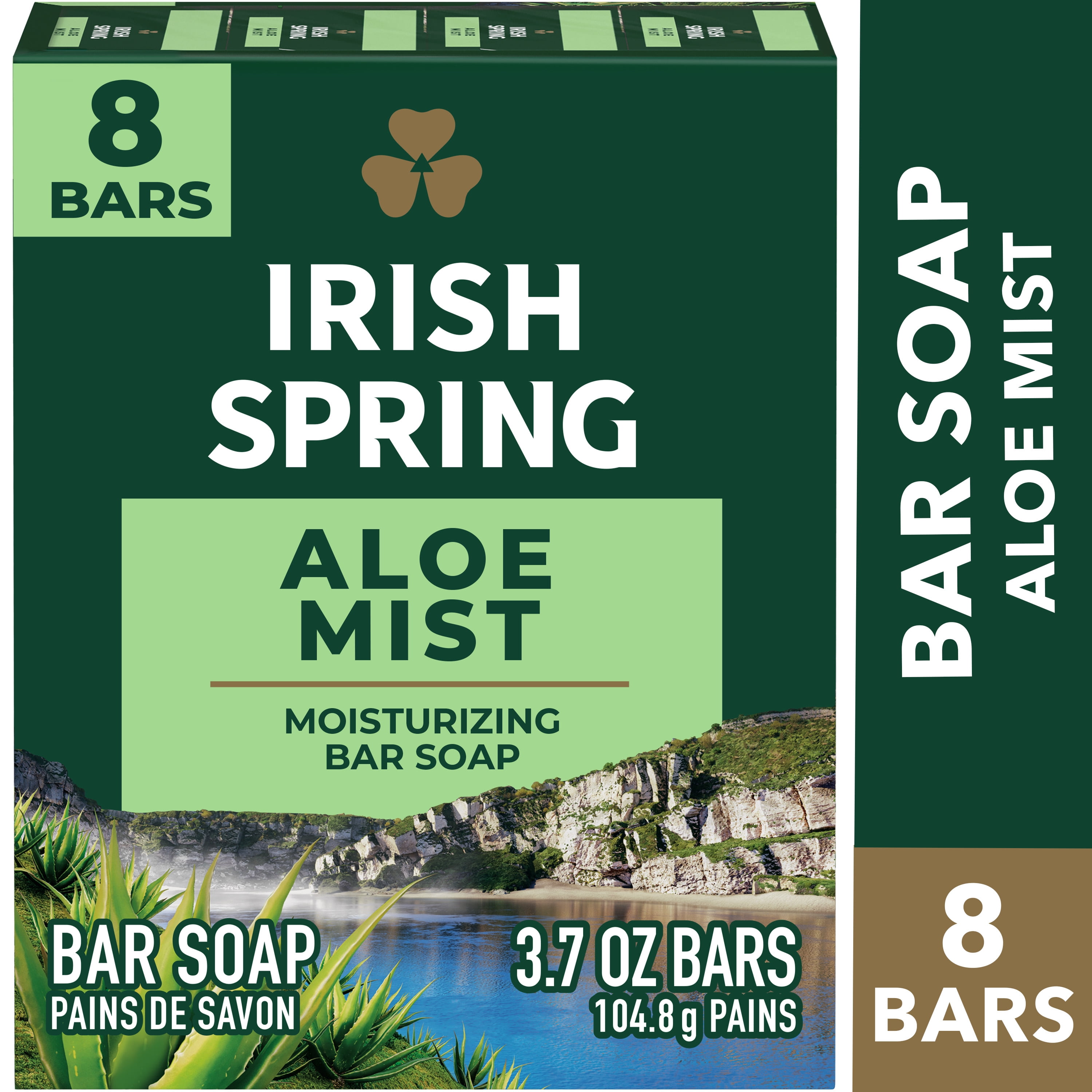 Irish Spring Aloe Bar Soap for Men, Aloe Mist Mens Bar Soap, 8 Pack, 3.7 Oz Soap Bars