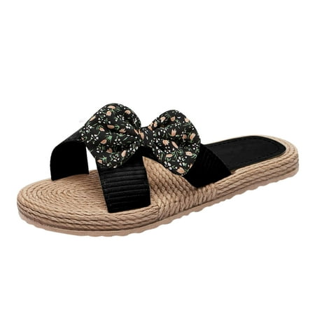 

Pimfylm Sandals For Women Dressy Summer/Women s Wide Width Flat Slides Sandals Casual Comfortable Strap Sandal Summer Beach Dress Shoes for Women Black 9