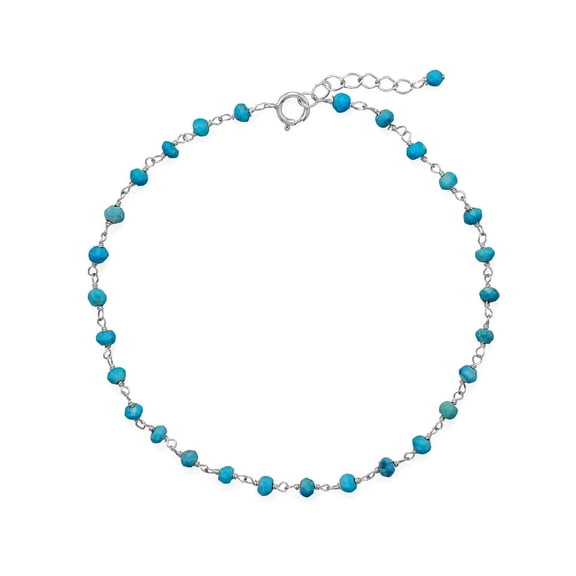 925 Sterling Silver Anklet 9.5 Inch Spring-Ring Closure Rondell Beads Measure 2.5mm X 3.5mm Turquoisecla Anklet for Wome