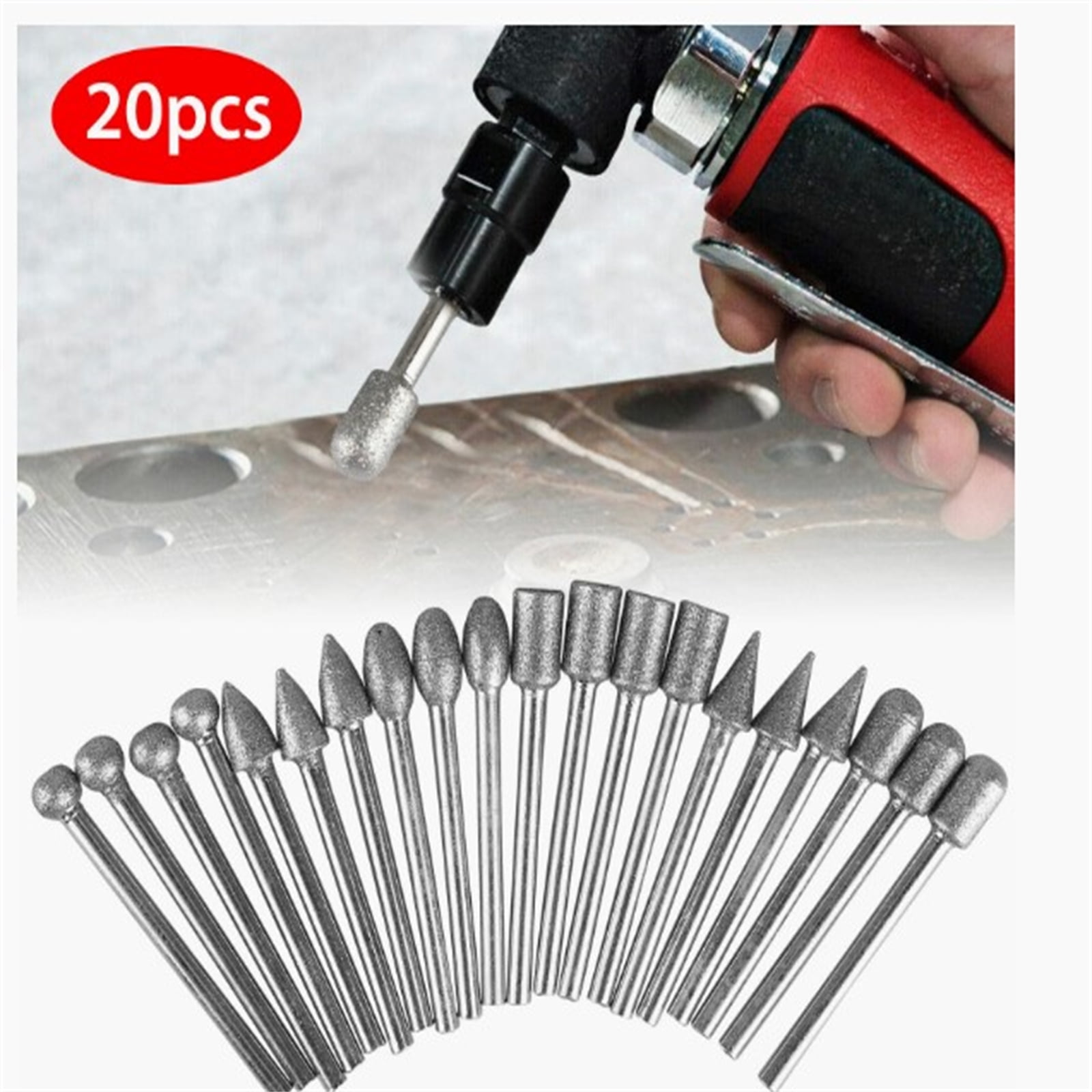RONSHIN 20pcs 120 Grit Drill Bits Set Diamond Burr Set Rotary Grinding