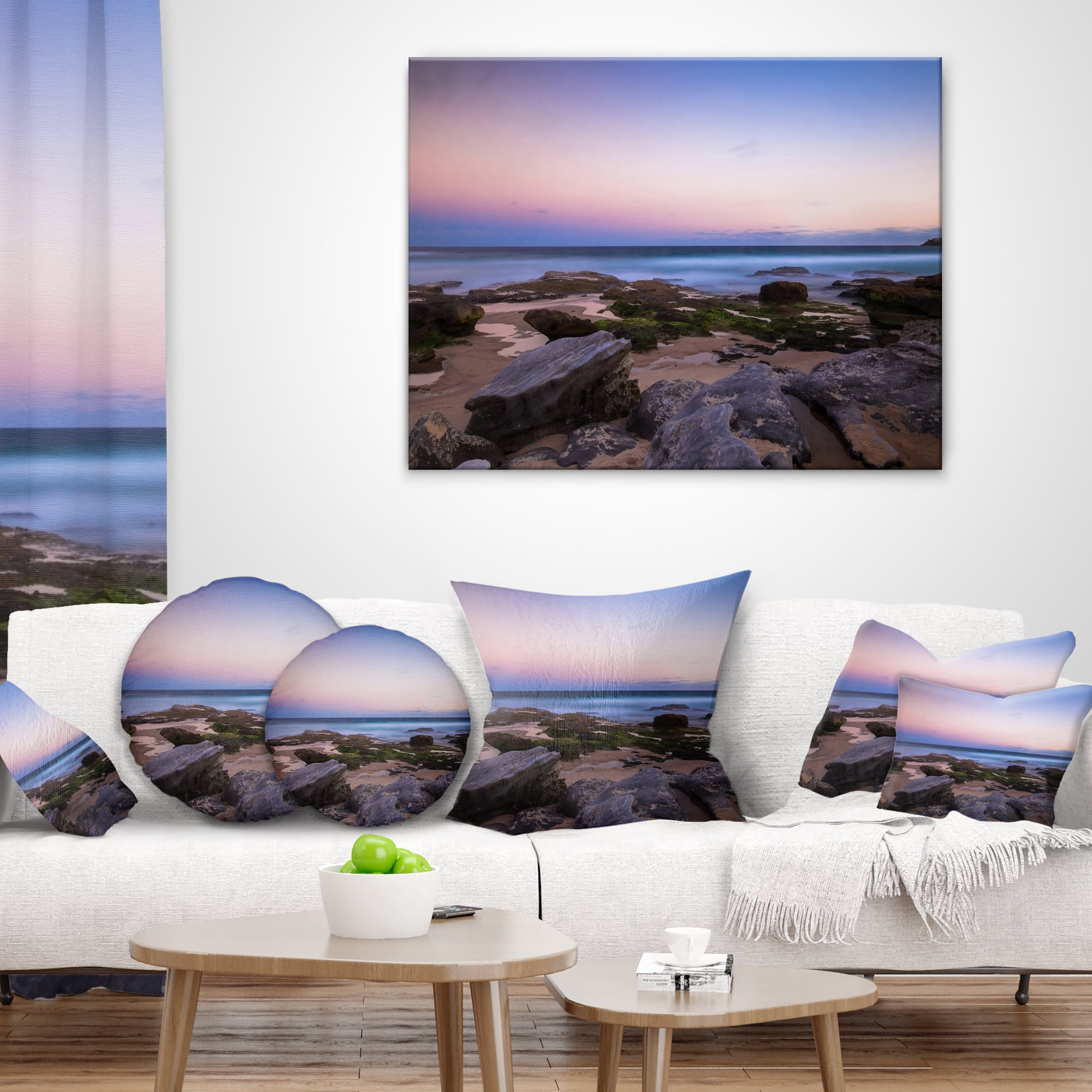 Designart Maroubra Beach at Sunset Panorama - Modern Seashore Throw Pillow - 16x16