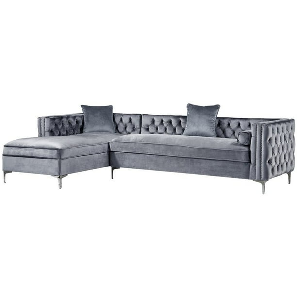 Levi Grey Velvet Chaise Sectional Sofa 115 Inches Left Facing