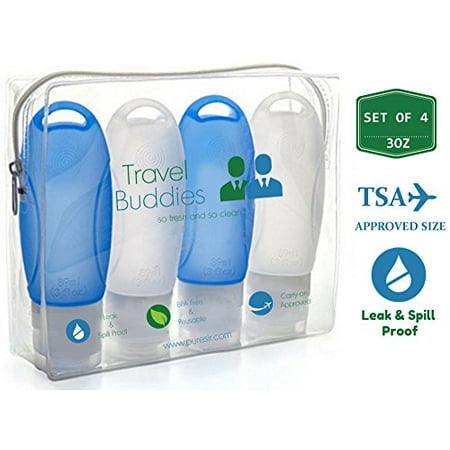 travel 3oz tsa toiletry containers walmart bpa leak toiletries approved silicone proof bottles clear bag kit