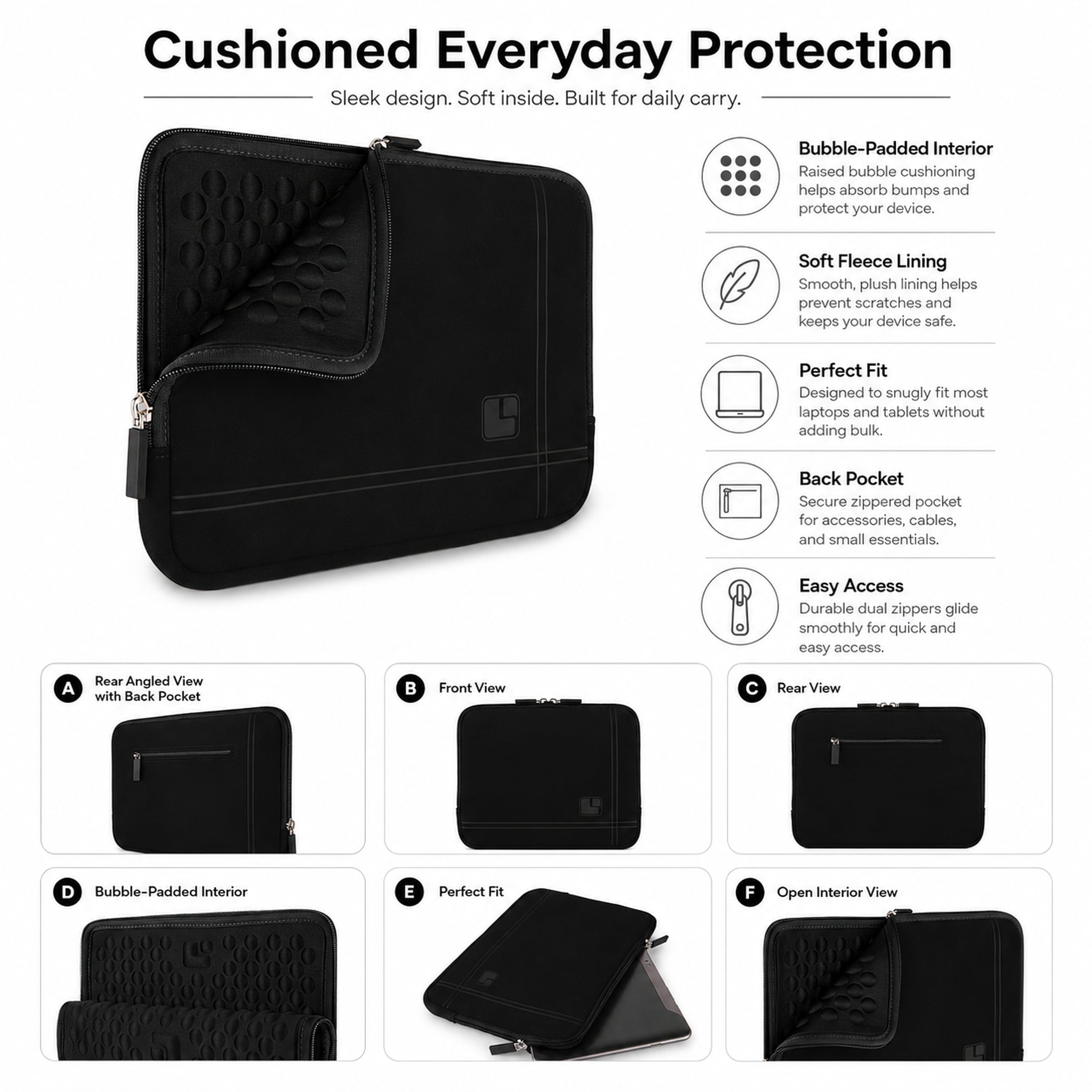 13-Inch Microsuede Laptop Sleeve with Bubble-Padded Interior and Rear Accessory Pocket,